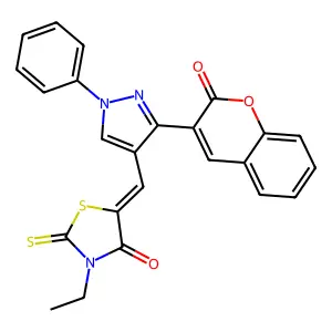 3-Ethyl-5-[[3-(2-oxo-2H-1-benzopyran-3-yl)-1-phenyl-1H-pyrazol-4-yl]methylene]-2-thioxo-4-thiazolidinone structure