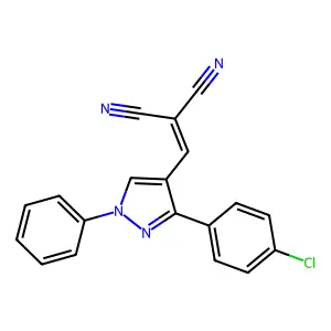 2-((3-(4-chlorophenyl)-1-phenyl-1H-pyrazol-4-yl)methylene)malononitrile structure