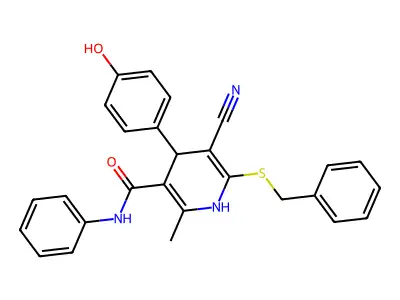 6-benzylsulfanyl-5-cyano-4-(4-hydroxyphenyl)-2-methyl-N-phenyl-1,4-dihydropyridine-3-carboxamide structure