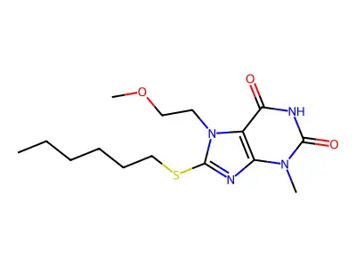 8-Hexylsulfanyl-7-(2-methoxyethyl)-3-methylpurine-2,6-dione structure