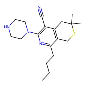8-butyl-3,3-dimethyl-6-(piperazin-1-yl)-3,4-dihydro-1H-thiopyrano[3,4-c]pyridine-5-carbonitrile structure