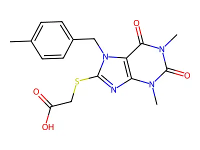 2-((1,3-dimethyl-7-(4-methylbenzyl)-2,6-dioxo-2,3,6,7-tetrahydro-1H-purin-8-yl)thio)acetic acid structure
