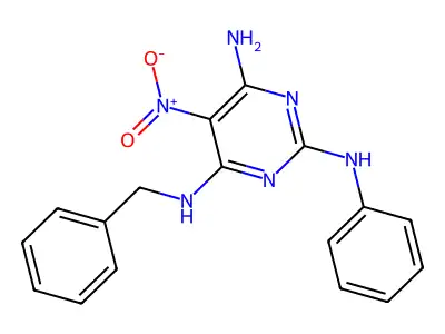 4-N-benzyl-5-nitro-2-N-phenylpyrimidine-2,4,6-triamine structure