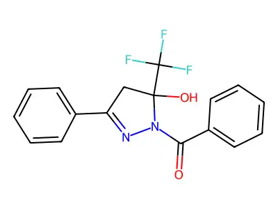 1-benzoyl-3-phenyl-5-(trifluoromethyl)-4,5-dihydro-1H-pyrazol-5-ol structure