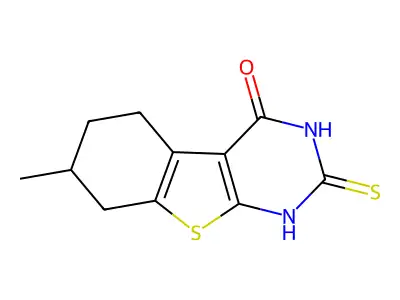 2-mercapto-7-methyl-5,6,7,8-tetrahydro[1]benzothieno[2,3-d]pyrimidin-4(3H)-one structure