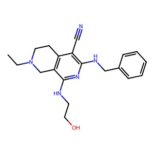 3-(benzylamino)-7-ethyl-1-(2-hydroxyethylamino)-6,8-dihydro-5H-2,7-naphthyridine-4-carbonitrile structure