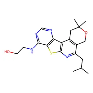 2-((5-Isobutyl-2,2-dimethyl-1,4-dihydro-2H-pyrano[4'',3'':4',5']pyrido[3',2':4,5]thieno[3,2-d]pyrimidin-8-yl)amino)ethan-1-ol structure