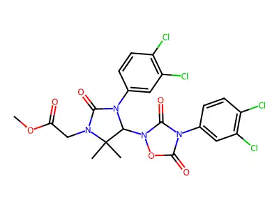 methyl 2-[3-(3,4-dichlorophenyl)-4-[4-(3,4-dichlorophenyl)-3,5-dioxo-1,2,4-oxadiazolidin-2-yl]-5,5-dimethyl-2-oxoimidazolidin-1-yl]acetate structure