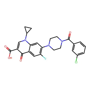 7-[4-(3-chlorobenzoyl)piperazin-1-yl]-1-cyclopropyl-6-fluoro-4-oxoquinoline-3-carboxylic acid structure