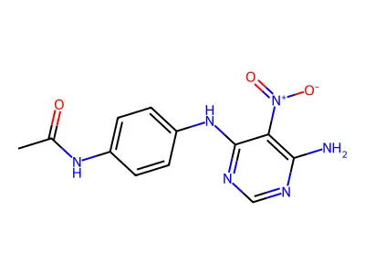 N-{4-[(6-amino-5-nitropyrimidin-4-yl)amino]phenyl}acetamide structure