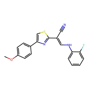 (E)-3-((2-fluorophenyl)amino)-2-(4-(4-methoxyphenyl)thiazol-2-yl)acrylonitrile structure