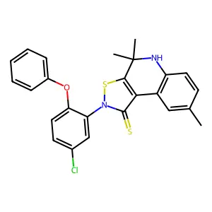 2-(5-chloro-2-phenoxyphenyl)-4,4,8-trimethyl-4,5-dihydroisothiazolo[5,4-c]quinoline-1(2H)-thione structure