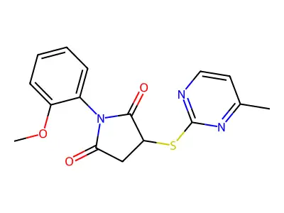 1-(2-Methoxyphenyl)-3-(4-methylpyrimidin-2-yl)sulfanylpyrrolidine-2,5-dione structure