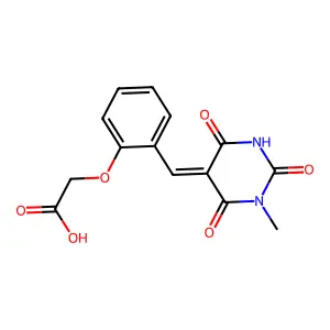 2-[2-[(Z)-(1-methyl-2,4,6-trioxo-1,3-diazinan-5-ylidene)methyl]phenoxy]acetic acid structure