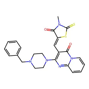 2-(4-benzyl-1-piperazinyl)-3-[(Z)-(3-methyl-4-oxo-2-thioxo-1,3-thiazolidin-5-ylidene)methyl]-4H-pyrido[1,2-a]pyrimidin-4-one structure