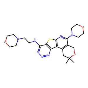 2,2-dimethyl-5-morpholino-N-(2-morpholinoethyl)-2,4-dihydro-1H-pyrano[4'',3'':4',5']pyrido[3',2':4,5]thieno[3,2-d][1,2,3]triazin-8-amine structure