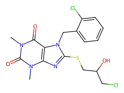 8-(3-chloro-2-hydroxypropyl)sulfanyl-7-[(2-chlorophenyl)methyl]-1,3-dimethylpurine-2,6-dione structure