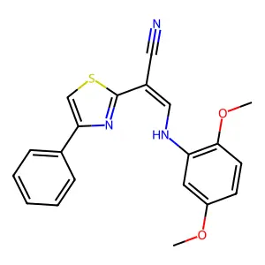 (Z)-3-(2,5-dimethoxyanilino)-2-(4-phenyl-1,3-thiazol-2-yl)prop-2-enenitrile structure