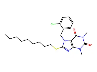 7-[(2-chlorophenyl)methyl]-1,3-dimethyl-8-(nonylsulfanyl)-2,3,6,7-tetrahydro-1H-purine-2,6-dione structure