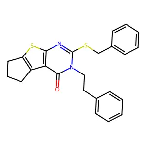 2-(benzylsulfanyl)-3-(2-phenylethyl)-3,5,6,7-tetrahydro-4H-cyclopenta[4,5]thieno[2,3-d]pyrimidin-4-one structure