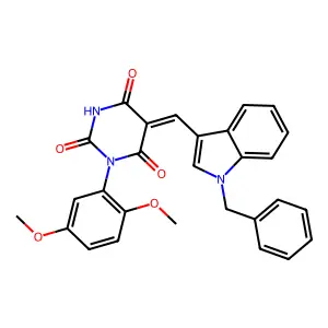 5-[(1-benzylindol-3-yl)methylidene]-1-(2,5-dimethoxyphenyl)-1,3-diazinane-2,4,6-trione structure