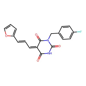 (5Z)-1-[(4-fluorophenyl)methyl]-5-[(E)-3-(furan-2-yl)prop-2-enylidene]-1,3-diazinane-2,4,6-trione structure