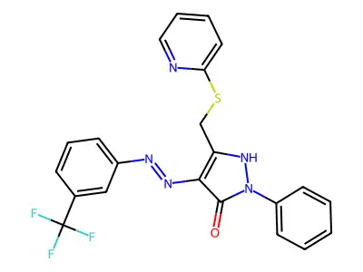 1-phenyl-3-[(pyridin-2-ylsulfanyl)methyl]-4-{(E)-[3-(trifluoromethyl)phenyl]diazenyl}-1H-pyrazol-5-ol structure