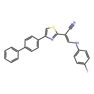 (E)-2-(4-([1,1'-biphenyl]-4-yl)thiazol-2-yl)-3-((4-iodophenyl)amino)acrylonitrile structure