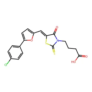 4-[(5E)-5-{[5-(4-chlorophenyl)furan-2-yl]methylidene}-4-oxo-2-thioxo-1,3-thiazolidin-3-yl]butanoic acid structure