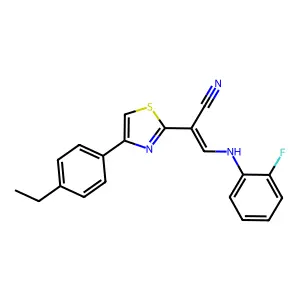(E)-2-(4-(4-ethylphenyl)thiazol-2-yl)-3-((2-fluorophenyl)amino)acrylonitrile structure