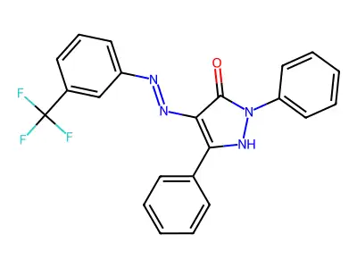 (4E)-2,5-diphenyl-4-{2-[3-(trifluoromethyl)phenyl]hydrazinylidene}-2,4-dihydro-3H-pyrazol-3-one structure