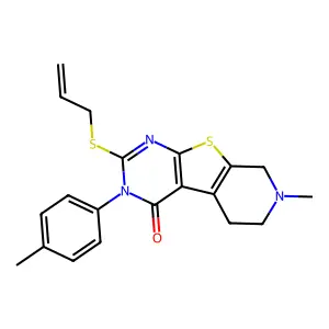 7-methyl-3-(4-methylphenyl)-2-(prop-2-en-1-ylsulfanyl)-5,6,7,8-tetrahydropyrido[4',3':4,5]thieno[2,3-d]pyrimidin-4(3H)-one structure