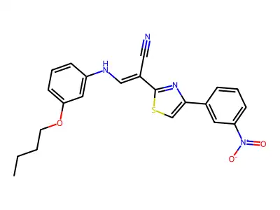 (E)-3-(3-butoxyanilino)-2-[4-(3-nitrophenyl)-1,3-thiazol-2-yl]prop-2-enenitrile structure