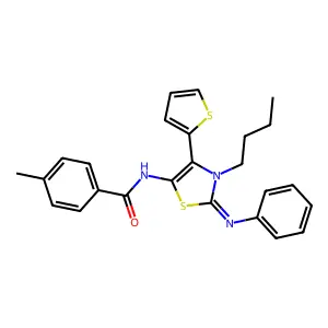 N-[(2Z)-3-butyl-2-(phenylimino)-4-(thiophen-2-yl)-2,3-dihydro-1,3-thiazol-5-yl]-4-methylbenzamide structure