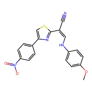 (E)-3-((4-methoxyphenyl)amino)-2-(4-(4-nitrophenyl)thiazol-2-yl)acrylonitrile structure