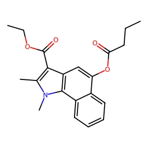 Ethyl 5-butanoyloxy-1,2-dimethylbenzo[g]indole-3-carboxylate structure