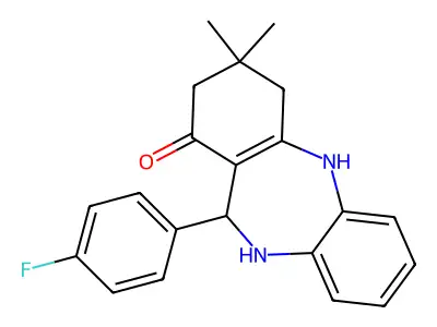 11-(4-fluorophenyl)-3,3-dimethyl-2,3,4,5,10,11-hexahydro-1H-dibenzo[b,e][1,4]diazepin-1-one structure