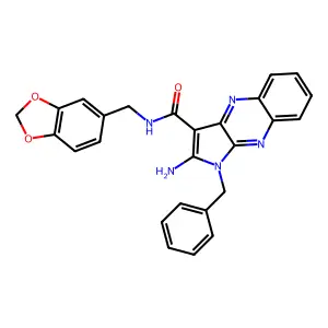 2-amino-N-(1,3-benzodioxol-5-ylmethyl)-1-benzyl-1H-pyrrolo[2,3-b]quinoxaline-3-carboxamide structure