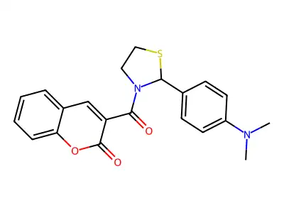 3-(2-(4-(dimethylamino)phenyl)thiazolidine-3-carbonyl)-2H-chromen-2-one structure