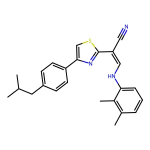 (Z)-3-((2,3-dimethylphenyl)amino)-2-(4-(4-isobutylphenyl)thiazol-2-yl)acrylonitrile structure