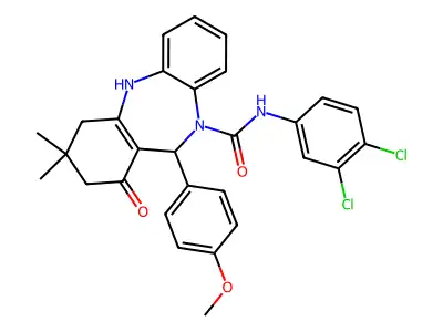 N-(3,4-dichlorophenyl)-6-(4-methoxyphenyl)-9,9-dimethyl-7-oxo-6,8,10,11-tetrahydrobenzo[b][1,4]benzodiazepine-5-carboxamide structure