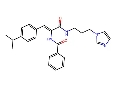 N-[(Z)-3-(3-imidazol-1-ylpropylamino)-3-oxo-1-(4-propan-2-ylphenyl)prop-1-en-2-yl]benzamide structure