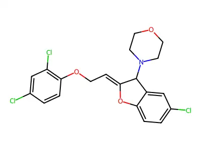 4-{(2Z)-5-chloro-2-[2-(2,4-dichlorophenoxy)ethylidene]-2,3-dihydro-1-benzofuran-3-yl}morpholine structure