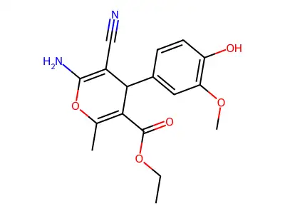 ethyl 6-amino-5-cyano-4-(4-hydroxy-3-methoxyphenyl)-2-methyl-4H-pyran-3-carboxylate structure