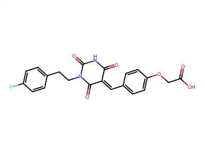 (E)-2-(4-((1-(4-fluorophenethyl)-2,4,6-trioxotetrahydropyrimidin-5(2H)-ylidene)methyl)phenoxy)acetic acid structure