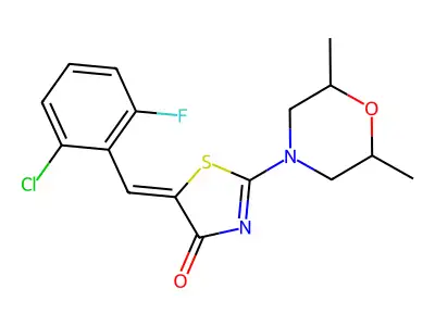 (5Z)-5-(2-chloro-6-fluorobenzylidene)-2-(2,6-dimethylmorpholin-4-yl)-1,3-thiazol-4(5H)-one structure