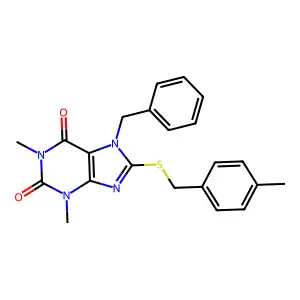 7-benzyl-1,3-dimethyl-8-{[(4-methylphenyl)methyl]sulfanyl}-2,3,6,7-tetrahydro-1H-purine-2,6-dione structure