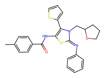4-methyl-N-[(2Z)-2-(phenylimino)-3-(tetrahydrofuran-2-ylmethyl)-4-(thiophen-2-yl)-2,3-dihydro-1,3-thiazol-5-yl]benzamide structure