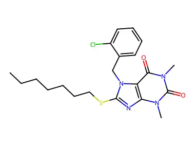 7-[(2-Chlorophenyl)methyl]-8-heptylsulfanyl-1,3-dimethylpurine-2,6-dione structure