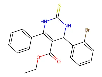 ethyl 4-(2-bromophenyl)-6-phenyl-2-sulfanylidene-1,2,3,4-tetrahydropyrimidine-5-carboxylate structure